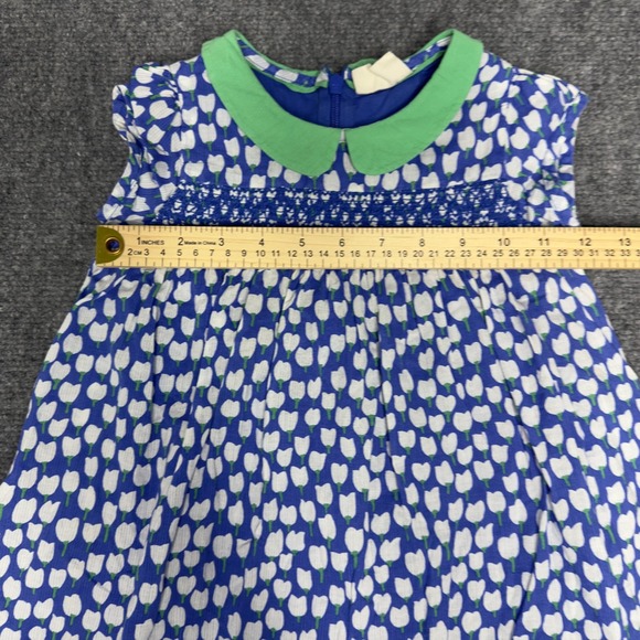 Mini Boden Dress Girl 2-3Y Blue White Floral Cotton Smocked Cottagecore Coquette - Picture 8 of 9